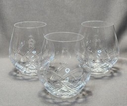 Crosshatch Cut Crystal Stemless Wine Glasses Brandy Snifters Set of 3 Tumblers - £21.92 GBP