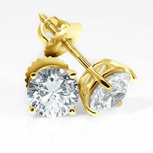 4CT Round Brilliant Stud Earring 14k Yellow Gold Brilliant Solitaire Screwback - £76.19 GBP