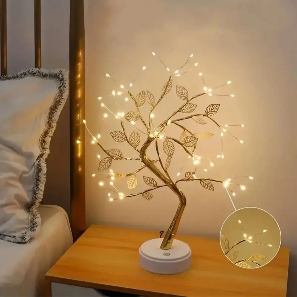 1pc Golden Leaf Tree Lamp, 72 LED Copper Wire String Lights, Touch Switch, - $12.32
