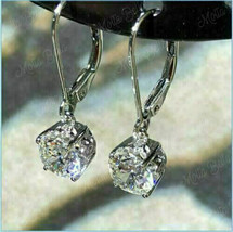 4Ct Round Cut Cubic Zirconia Drop Dangle Solitaire Earrings 925 Sterling Silver - £92.28 GBP