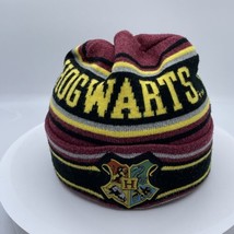 Harry Potter Beanie Youth Hogwarts Crest Patch Maroon Stripped OSFM - $9.89