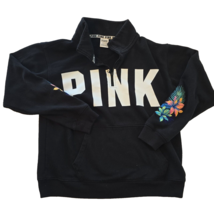 VICTORIAS SECRET-PINK Womens Black Embroidered Floral Pullover Sweatshir... - $19.00 CAD