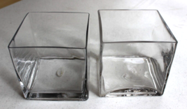 PAIR CLEAR GLASS PLANTERS BOWLS 5” CUBES CLEAN CUT 2.5 LBS EACH - $14.00