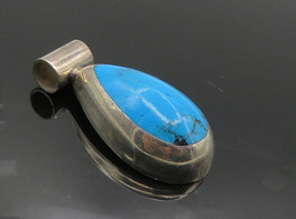 MEXICO 925 Sterling Silver - Vintage Turquoise Tear Drop Slide Pendant - PT6651 - £53.16 GBP