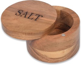Acacia Wood Round Salt and Spice Box with Magnetic Swivel Lids close at hand - £33.07 GBP