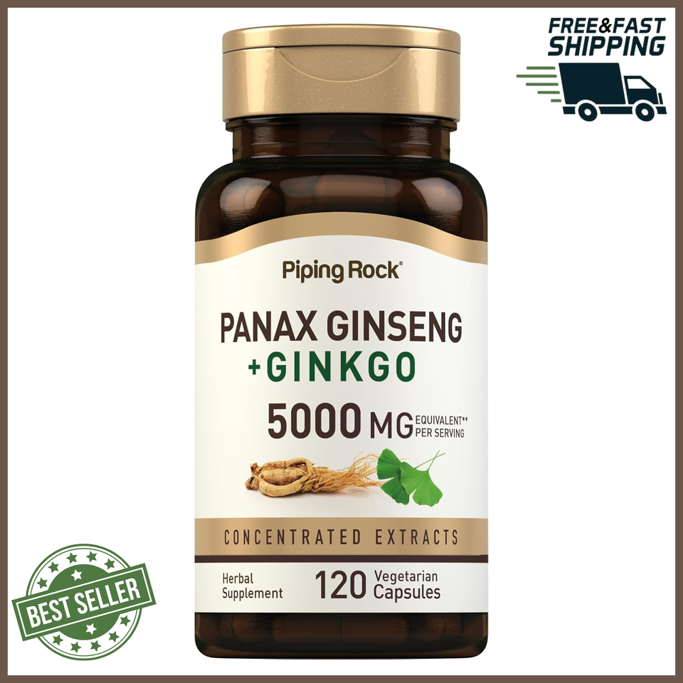 Panax Ginseng 5000mg with Ginkgo Biloba for Memory Focus Brain Health Ca... - $19.75