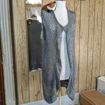 Additions by Chico&#39;s Shiny Gray Leaf Sleeveless Knit Cardigan - Women&#39;s 2 - USED - $5.04