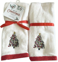 Nantucket Christmas Tree Fingertip Towels Embroidered Holiday Set of 2 W... - £28.58 GBP