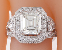 18k White Gold Emerald Cut Diamond Solitaire Ring w/ Accent Stones TDW =... - £32,786.98 GBP