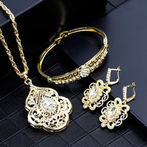 SUNSPICEMS Gold Color Rhinestone Cuff Bracelet Earring Necklace Sets 3pcs White  - £18.84 GBP