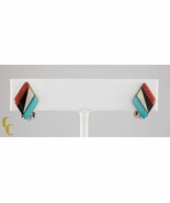 Gorgeous Sterling Silver Lapidary Inlay Clip-On Earrings Beautiful! - $261.36