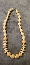 VINTAGE 80&#39;S WOOD AND CORK BEIGE BEADED CHOKER NECKLACE - $25.00