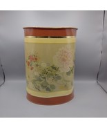 Vintage Oval Metal Trash Can Coral Cream Floral Flowers Peony 13&quot; - $36.06 CAD