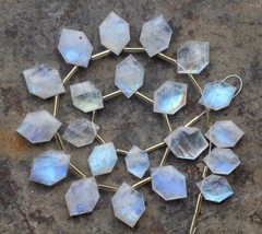 Natural 20 pieces faceted hexagonal WHITE RAINBOW MOONSTONE  briolette b... - £87.16 GBP