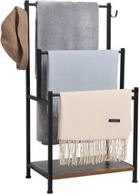 Freestanding Bathroom Black Metal Towel Rack, 40 Inch Towel Hanging Rack Stand - £27.93 GBP