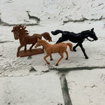 Small Plastic Horses Lot Of 3 Running Galloping Brown Black Equestrian - £7.75 GBP