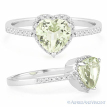 1.28ct Heart-Shape Green Amethyst Diamond Right-Hand Promise Ring 14k White Gold - £455.62 GBP