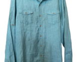 Ocean &amp; Coast Size 2XL Linen Aqua Blue Long Sleeve Roll Tab Button Up Shirt - £16.41 GBP