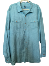 Ocean &amp; Coast Size 2XL Linen Aqua Blue Long Sleeve Roll Tab Button Up Shirt - £16.41 GBP