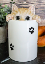 Ceramic Orange Tabby Cat Hiding and Peeking Dry Storage Jar with Paw Prints - £32.98 GBP