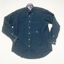 Tommy Hilfiger Shirt Mens Small Button Up Casual Cotton Blue Green Check Plaid - £8.42 GBP