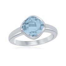 Sterling Silver Square Gemstone Ring - Blue Topaz - £51.88 GBP