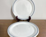 Set Of 4 Corelle Indigo 10.25&quot; Dinner Plates White With Blue Gray Bands - $18.61