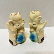 Antique Enesco Ceramic Blue Flower Skunk Salt and Pepper Shakers with Ma... - $18.54