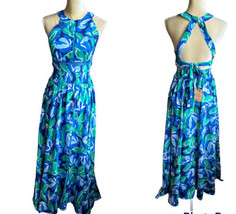 Abel the Label Anthropologie Rumi Maxi Dress NWT Blue Green Sexy Back sz XS - £59.93 GBP