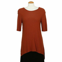 EILEEN FISHER Paprika Orange Sleek Tencel Links Knit High Low Sweater M - £102.25 GBP