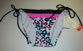 New Hula Honey Jr&#39;s Swimsuit Bikini Bottom Side Tie Animal Print Pink/Blk/Wht L - £7.72 GBP