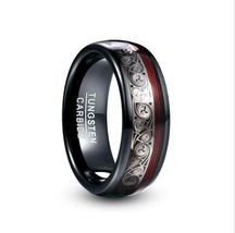 8mm Wide Plating Black Tungsten Steel Ring Inlay Triple Spiral Pattern Red Guita - £18.38 GBP