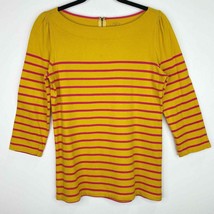 Ann Taylor Loft Yellow and Pink Striped Boat Neck Top Shirt Size Small S... - $6.92