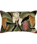 Throw Pillow Needlepoint Magnolia 16x28 28x16 Cotton Velvet Back Wool Down - £286.07 GBP