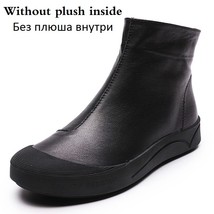 Autumn Winter Genuine Leather Flat Ankle Boots For Women Warm Boots Side Zipper  - £61.94 GBP