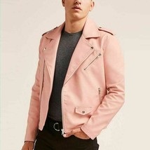 Chaqueta de cuero rosa para hombre, nueva chaqueta motera de piel de... - £115.74 GBP