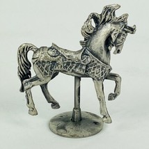 Gift Pewter Mini Carousel Merry-Go-Round Prancing Horse Caparison Adorned 2.25&quot; - £9.58 GBP