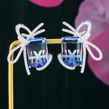 Luxury Bowknot Fairy Blue Snowflake Earring For Women Wedding Party Indian Dubai - £36.51 GBP