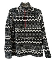 Eddie Bauer Pullover Womens Large Black White Artic Fleece Southwest 1/4... - $36.21