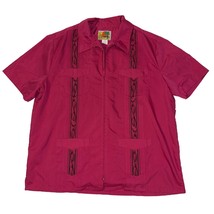 Genuine Haband Guayabera Berry Black Full Zip Embroidered Shirt Pockets Mens Lrg - £18.87 GBP