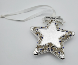 Make A Wish Christmas Star Ornament 3D Heavy Silver Tone Blue Stones Front Back - £7.67 GBP