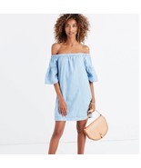 Madewell Azalea Off the Shoulder Ruffle Sleeve Light Blue Denim Dress Si... - $453.68 MXN