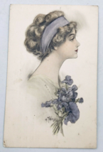 Antique 1914 Schlesinger Brothers A Toniolo Pretty Lady Purple Flowers Postcard - $12.19