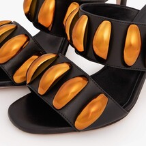 The Eclipse Black & Gold Leather Women Sandal image 3