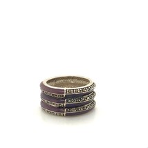 Vintage Sterling Sign 925 FAS Art Deco Purple Enamel Marcasite Wide Ring Band 7 - £35.04 GBP