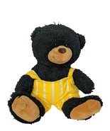 Black Teddy Bear Yellow Striped Overalls Plush Stuffed Animal 15.5&quot; - £30.97 GBP