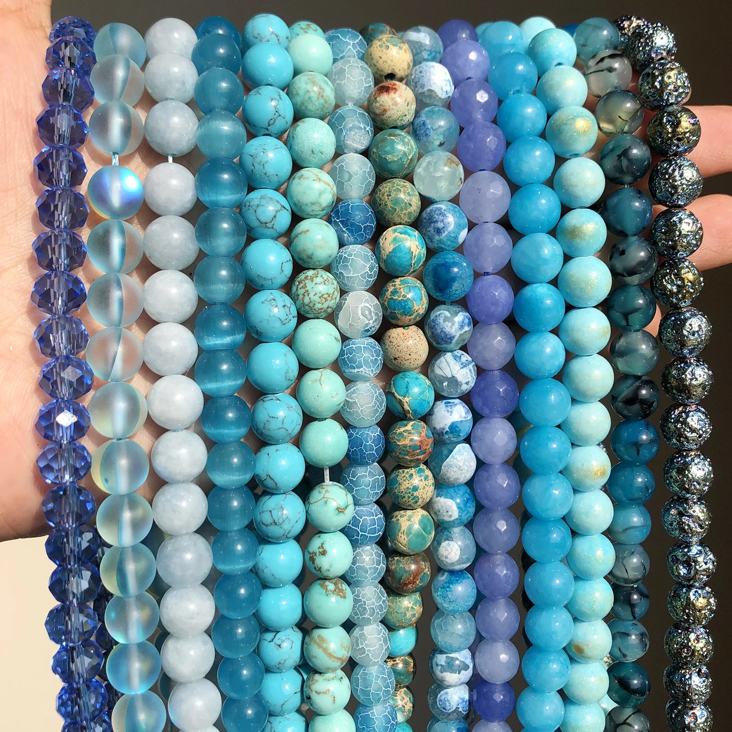 Natural Round Beads Blue Agates Jades Turquoises Rondelle Crystal Loose Stone - £6.65 GBP+