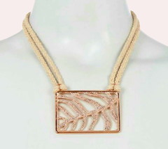 Vince Camuto Pendant Necklace Rose Gold Hemp Cord Square Leaf $98 GR8 Gift NWT - £21.87 GBP