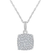 0.25CT Vero Diamante Cuscino Grappolo Catenina Ciondolo 14K Oro Bianco Argento - £219.54 GBP