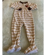Child Of Mine Boys Brown White Striped Monkey Fleece Long Sleeve Pajamas 3T - $5.88